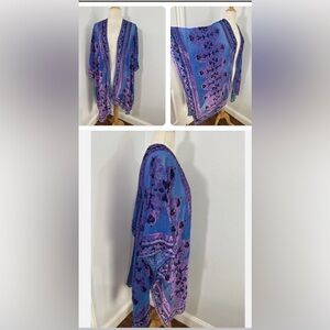 Free People Blue and Purple Cape, Velvet Burnout Duster